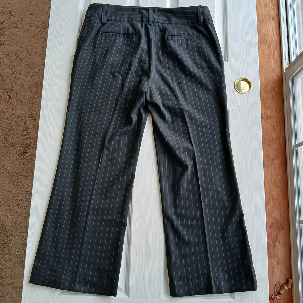 Karen Kane Black Pinstripe Slacks 14 self hemmed 27" inseam short warm comfy - Picture 2 of 13